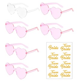 Party Glasses, Heart Sunglasses, 6 Bride to Be Heart Sunglasses and 13 Team Bride Tattoo Stickers, Party Sunglasses, Team Bride, Hippie Heart-Shaped Glasses, Hen Party Glasses and JGA Decorative