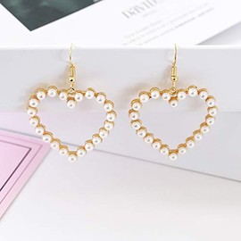 Pearl Heart Earrings for Women Heart Earrings Pearl Wedding Drop Earring Statement Heart Earrings Valentines Christmas Mother’s Day Jewelry (pearl2)
