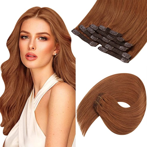 80g Sunny Clip on Hair Extensions Copper Color Hair Extensions Clip in Copper Brown Cosplay Party Human Hair Clip in Extensions Copper Orange 5Pcs 12inch