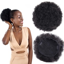 Black 8 Inch Afro Puff Drawstring Ponytail Curly Hair Bun Hair Synthetic Short Extensions Hairpieces Updo Hair for Black Women Girls