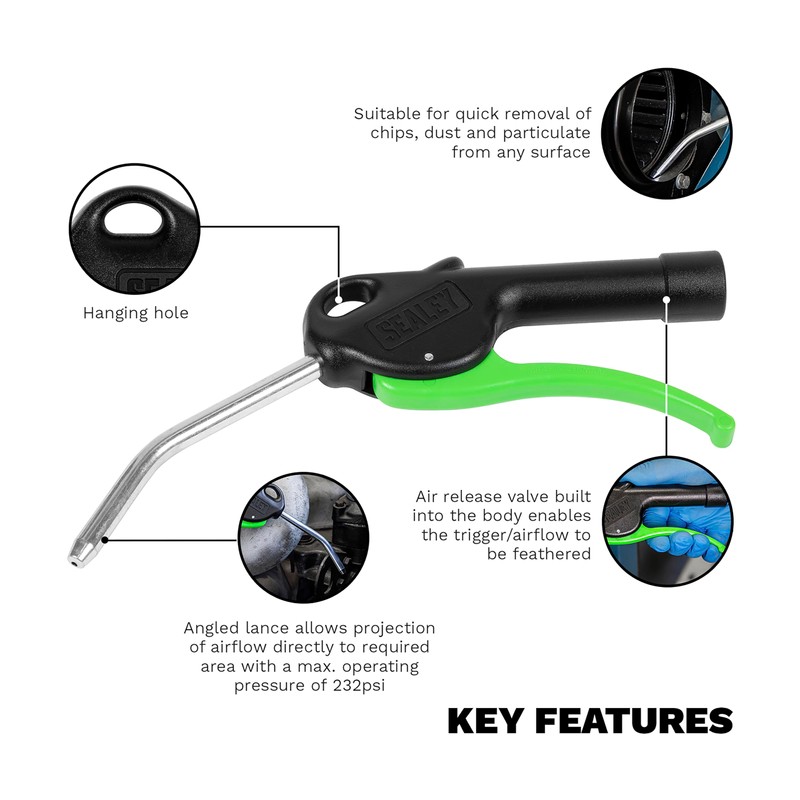 Sealey Air Blow Gun, 100mm, Ø8mm, 1/4" BSP Air Inlet