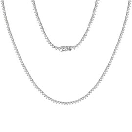 Gemsme 3 Prong 2mm Tennis Necklace, 18K White Gold Plated 2.0mm Round Cubic Zirconia Classic Tennis Necklace For Women (22 inch, White Gold Plated)
