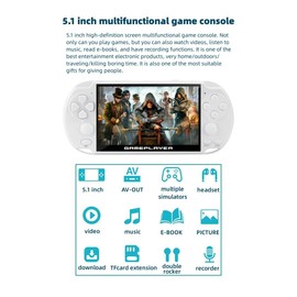 JXD Multifunctional Video Game Console 5.1 inch 7500 Free Retro Games Handheld Game Console Portable Pocket Children's Game Player Mini Arcade Emulator Device mp3/4 Holiday(White)