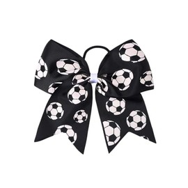 Cheer Bow Football Ponytail Holder Bowknot Hair Tie Ball Hair Bow PHB05 (Black Bow)