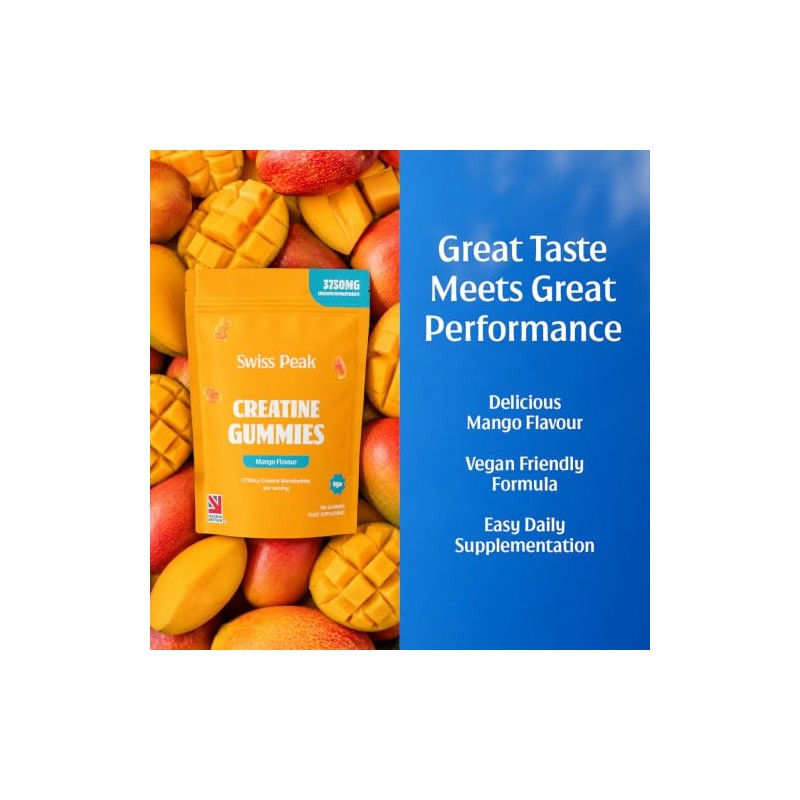 Swiss Peak Creatine Gummies 3750mg Creatine Monohydrate Mango Flavour 90