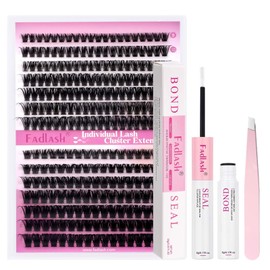 FADLASH Lash Cluster Kit 60D+80D Lash Extensions 8-16mm Eyelash Clusters Individual Lashes with Bond and Seal and Lash Tweezers DIY at Home (Kit, 60D+80D-07D-8-16mm)