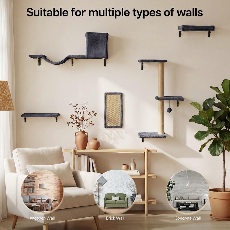 MEWANG 5-in-1 Cat Wall Shelves: Cat Climbing Furniture with Wall