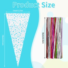 LEOSINDA 200 Pcs 5 x 10 inch Sweet Cone Cellophane Treat Bags Clear Candy Wrap Bags Party Popcorn Bags Triangle Bags Ideal for Holding Party Favors, cookies, candies and more Blue Star Printed