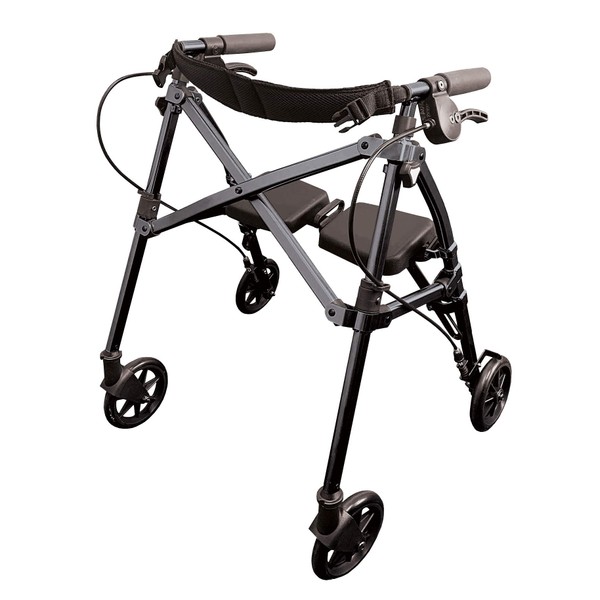 Able Life Space Saver Rollator Short, Lightweight Junior Folding Walker for Seniors and Adults, Petite Walker with Wheels and Seat, Black Walnut