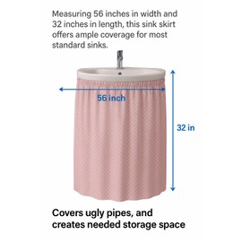 Diamond Stitch Bathroom Sink Skirt – Waterproof Fabric, Hides Pipes and Walls, Adds Under-Sink Storage, Fits Standard Sinks Pink