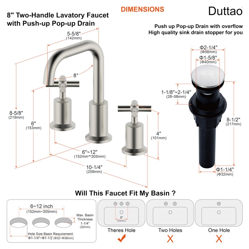 Duttao Two-Handle Widespread Bathroom Faucet, Bathroom Faucets for Sink 3