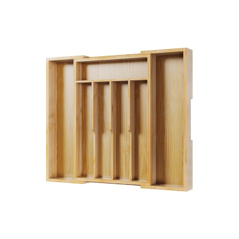 Kitsure Silverware Organizer - Expandable Bamboo Kitchen Drawer Organizer for