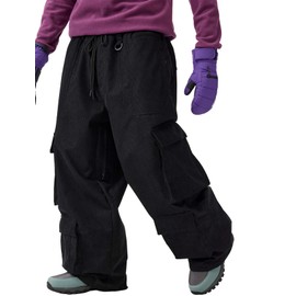 GSOU SNOW Mens Womens Baggy Snowboard Pants Cargo Ski Snow Pants Mutil Pockets Loose Fit Casual Pants Black XL