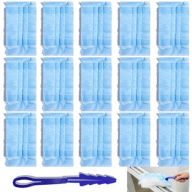 EKSMA Disposable Duster Kit - Short Handle Cleaning Brush with 30 Count Duster Refills, Efficient Blue and White Dust Lock Technology