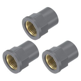 uxcell 3 Pcs PVC Pipe Fittings, 20mm 1/2 PT Female Brass Threaded Pipe Coupling Pipe Fitting Hose Adapter Connector for Home Sewer Plumbing Irrigation, Grey