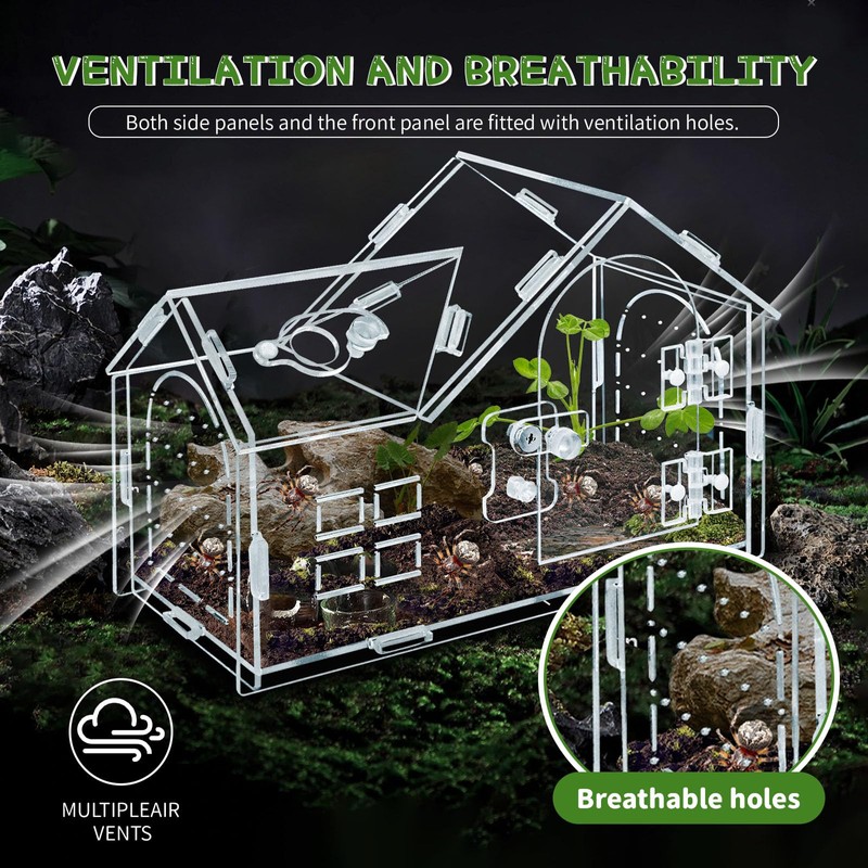 Jumping Spider Enclosure, 8.7×4.3×5.9in Escape-Proof, Secure & Ventilated Spider Terrarium,