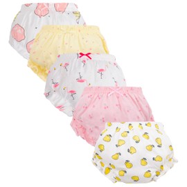 Baby Girl Cotton Panty Diaper Covers - Cute Baby Underwear 5 Pack Classic Ruffle Fancy Bloomers - Soft Baby’s Underwear Unisex Toddler Clothes Mulitpack Undies Comfortable Brief
