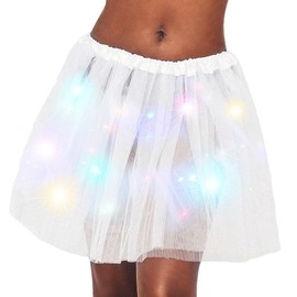 Nicute Women's LED Tutu Skirt Light Up Tutus Layered Tulle Ballet Dance Skirt Sparkly Party Tutu Costume for Women (White)