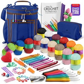 Crochet Kit for Beginners Adults and Kids - Beginner Crochet Kit for Adults with Step-by-Step Video Tutorials, Amigurumi and Crocheting Kit, Crochet Starter Kit with Soft Crochet Yarn and Crochet Bag