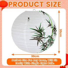 Paper Lampshade Hanging Light Shade 30cm, Oriental Ribbed Japanese Ceiling Fixture with Cherry Blossom & Floral Patterns, Perfect for Home Lighting, Wedding,Party & Boho Decor (Bamboo)