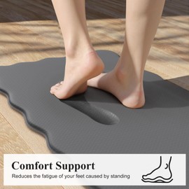 KIMODE Anti Fatigue Kitchen Mats for Kitchen Floor,Scalloped Kitchen Rugs Sets of 2 Non Slip,Cushioned Padded Memory Foam Kitchen Floor Mat Carpet for Office Laundry Sink,Grey