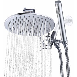 G-Promise All Metal Dual Shower Head Combo, 8 Inch Rainfall Shower Head, Handheld Spray Wand, Smooth 3-Way Diverter, with Adjustable Extension Arm, 71 Inches Long Hose (Polished Chrome)