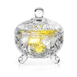 Joeyan 6 oz Small Clear Glass Jars with Lid,Embossed Glass Candy Dishes,Decorative Jewelry Box Containers,Covered Cookie Apothecary Jar,Candy Bowl for Wedding Party Buffet,Dishwasher Safe