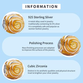 PAIDOURUA Yellow Rose in Bloom Charm for Bracelets Necklaces,925 Sterling Silver Beads with Jewelry Gift for Women Mum Family at Mother's Day Christmas Birthday