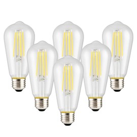 HESSION Vintage LED Edison Bulb, 6-Pack ST58 6W, Equivalent 60W Neutral Natural Light 4000K E26 Medium Base Antique Vintage Style, Clear Glass Filament Edison Light Bulbs with 90+CRI, Dimmable.