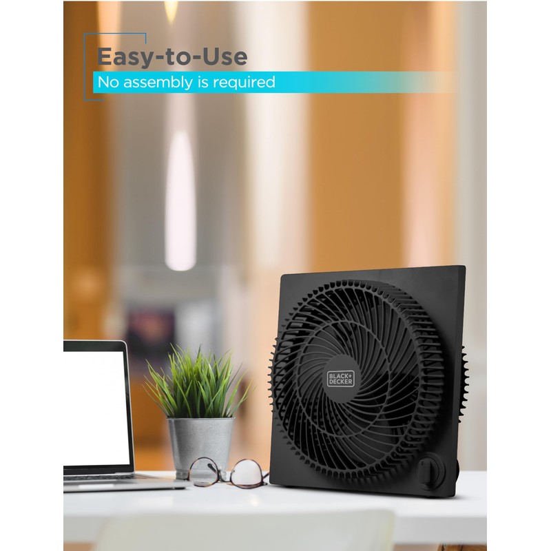 BLACK+DECKER 9-Inch Frameless Box Fan, Freestanding Desk Fan with 3-Speed