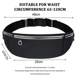 Running Belt Bum Bag Slim Running Belt for Phone Sport Fitness Phone Holder Bag Runner Waist Bag with 3 Pouches Adjustable Workout Fanny Pack for Women Men Walking Cycling Walking Gym (Black)