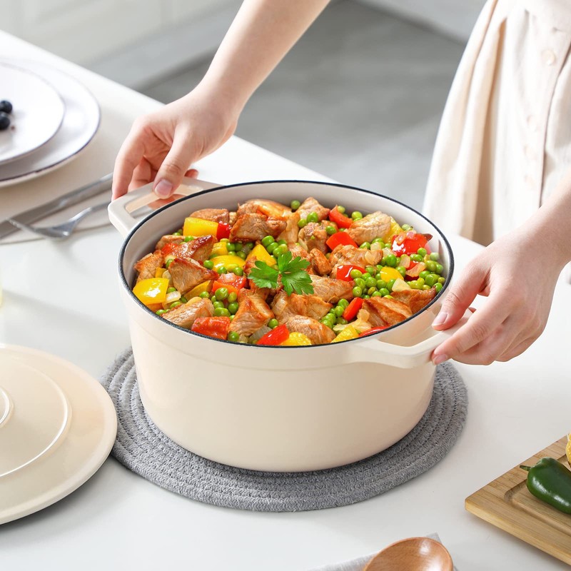 vancasso Cast Iron Dutch Oven, 6 QT Round Pot with