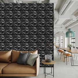 LEVOWAY 33 Pack Decorative 3D Wall Panels for Interior Wall Decor,12''x12'' Black Diamond Design Accent Wall Panles for Living Room,TV Wall Background,Bedroom