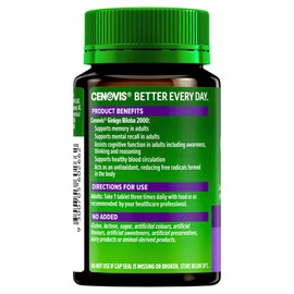 Cenovis Ginkgo Biloba 2000 - Supports Memory and Mental Recall in Adults - Assists Cognitive Function, 100 Tablets, Mostly Green (Pack of 1)