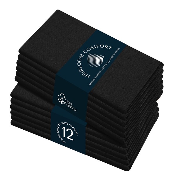 HEIRLOOM COMFORT Black Cloth Napkins 17 x 17 Inch -