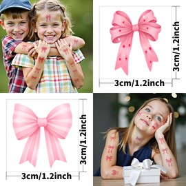 Neptniopllab 108 Pieces Pink Bow Temporary Tattoos, Pre-Cut Self-Adhesive Bow Themed Tattoos Temporary Stickers Coquette Bow Tattos Birthday Party Favor Decorations for Women Girls