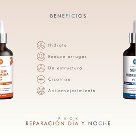 PUREZA NATUR Pack reparacin Da y Noche intensiva serum faciales Serum Acido Hialuronico  Colageno  Elastina Niacinamida y Suero Vitamina C  Vit E...  