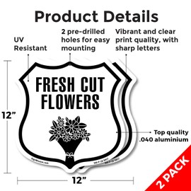 Fresh Cut Flowers Shop (2 Pack) 12 inch X 12 inch Shield-Shaped Rust-Free Aluminum Metal Signs Weather Resistant Made in the USA