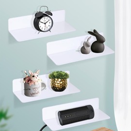 AIVORO 4er Set Wandregal Ohne Bohren Weiß Schweberegal: Wandregal Weiße Schweberagel - Acryl Regal Wand, Home Decoration Wall Shelf Schwebendes Bücherregal, Bilderleiste, Kleberegal Bad, Wall Shelf