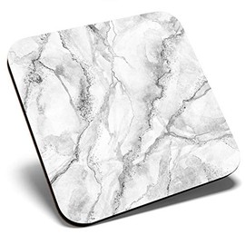 Great Single Coaster Square BW - Grey White Marble Effect Pattern |Glossy Quality Coasters | Tabletop Protection for Any Table Type #43767
