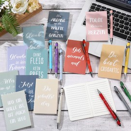 Clabby 12 Sets Thank You Gifts for Colleagues, 12 Plain Inspirational Notebooks, 12 Multicoloured Motivational Ballpoint Pens, Mini Pocket Notebook, Pen for Colleague, Farewell, Teacher, Students