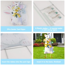 Arosche Extra Large Easter Decorations Outdoor Easter Bunny Yard Signs 3pcs with Stakes Cute Easter Bunny Yard Decorations with LED Lights Holiday Welcome Signs for Party, Lawn, Garden Yard Decor