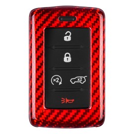 T-carbon Key Fob Cover Compatible with Jeep with Leather Keychain,Real Glass Fiber Key Fob Protector Compatible with Jeep Wagoneer Grand Wagoneer Gladiator Smart Key Case 2020-2024(Red)