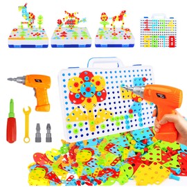 STEM Design and Drill Toy for Kids Ages 3-8, 237 Pcs Electric Drill Toy,Creative Building Toys,Magic Montessori Play Toolbox for Toddler Boys Girls Preschool,STEM Toys for 3 4 5 6 7 8 Year old