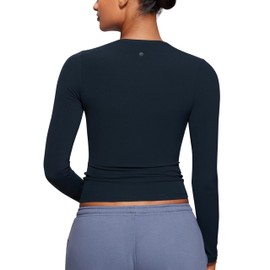 CRZ YOGA Long Sleeve Shirts for Women Soft Crew Neck Fall Basic Tight Tops Fitted Casual Going Out T-Shirts True Navy Medium