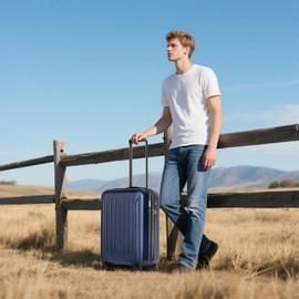 KYME 24-Inch Medium Luggage with Dual 360° Spinner Wheels Hardshell Checked TSA Approved Suitcase for Lightweight Travel (Navy Blue, 24" Checked)