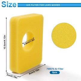 VooGenzek 6 Pieces 799579 Foam Filter, 799579 Lawn Mower Air Filter for Engine, Foam Air Filter Replacement 799579 for Engine, Compatible with Briggs Stratton 590581 08P502 08P602 09P602