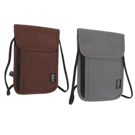 PATIKIL Neck Wallet, 2 Pack Passport Holder RFID Waterproof Travel Wallet Neck Pouch with Adjustable Strap for Women & Men, Brown Gray