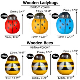 225 pcs Tiny Resin Bee Wooden Ladybug Daisy Flower Mushroom Decor, Bumble Bee Embellishment Epoxy Slime Charm Miniature Fairy Garden Accessories Figurines Micro Landscape Ornaments Scrapbooking