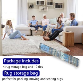 Klmnop 4Pcs Plastic Rug Storage Bag, Fits Rugs up to 5'×7', 4.5 Mil Heavy Duty Waterproof Rug Storage Bag with 10 Ties, Clear Rug Bags for Moving Storage Shipping(19×80Inch)